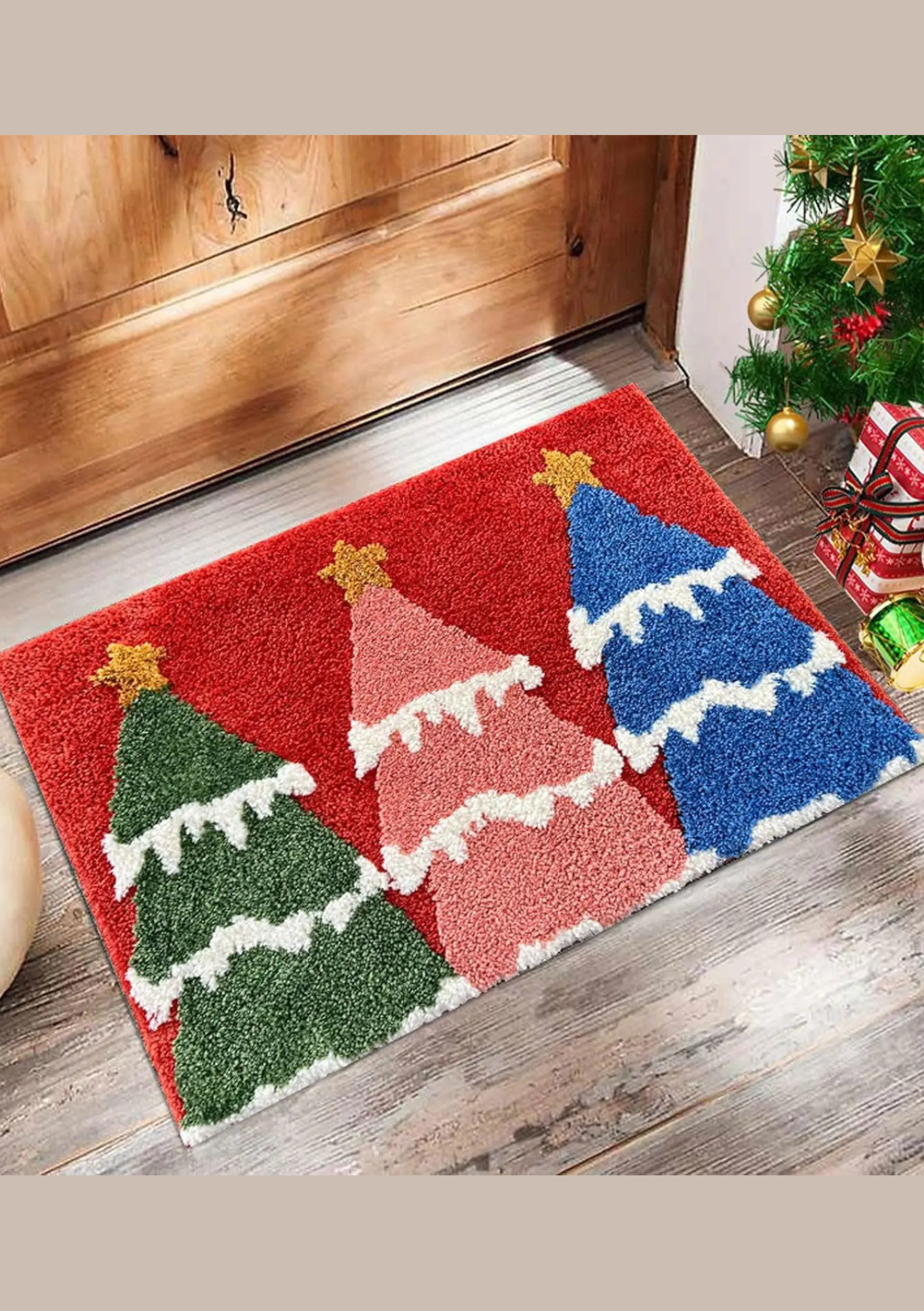 Tapete de Porta Natalino Antiderrapante com Papai Noel