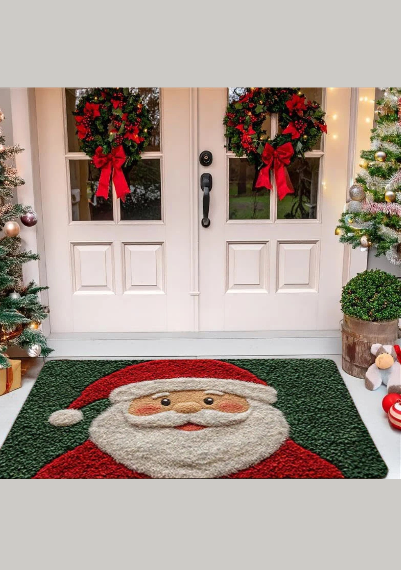 Tapete de Porta Natalino Antiderrapante com Papai Noel