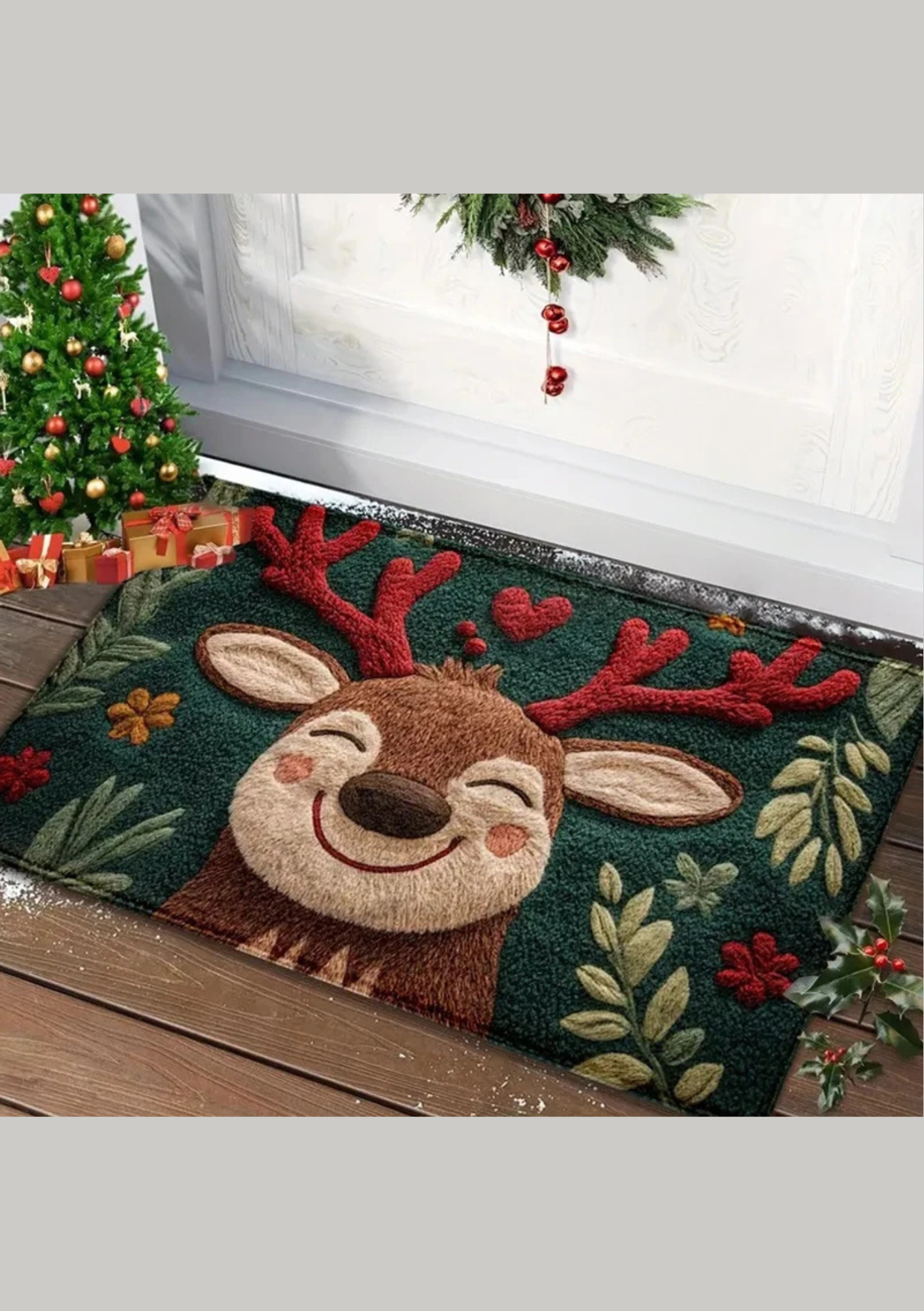 Tapete de Porta Natalino Antiderrapante com Papai Noel