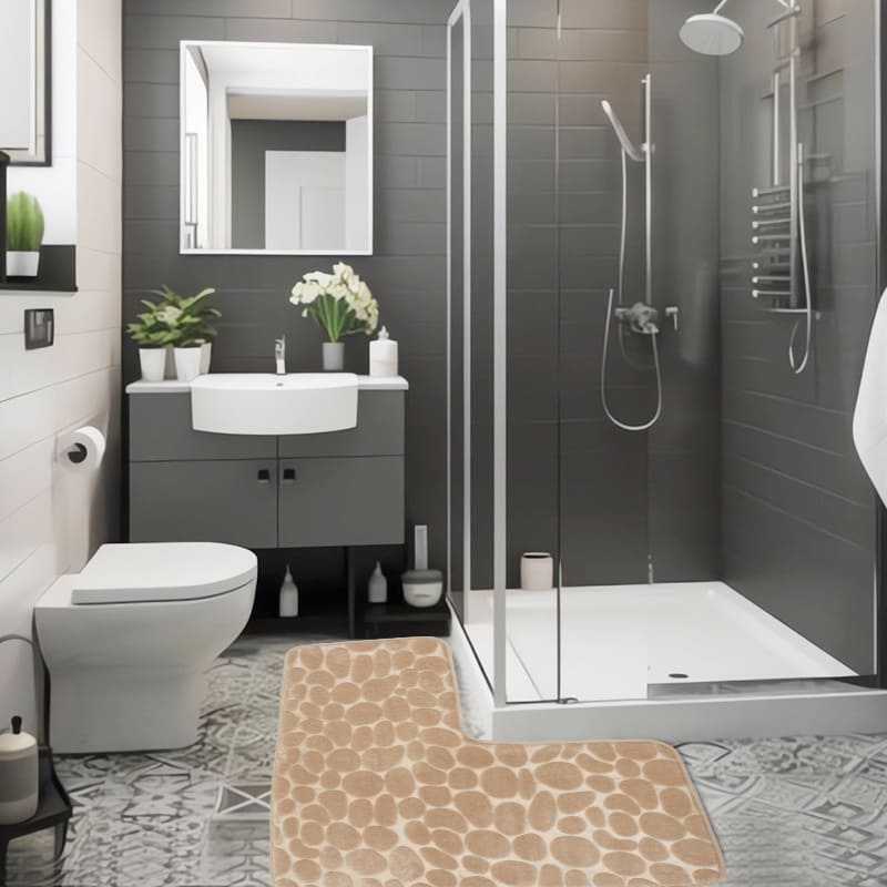 Tapete de Banheiro em Veludo Antiderrapante Formato L