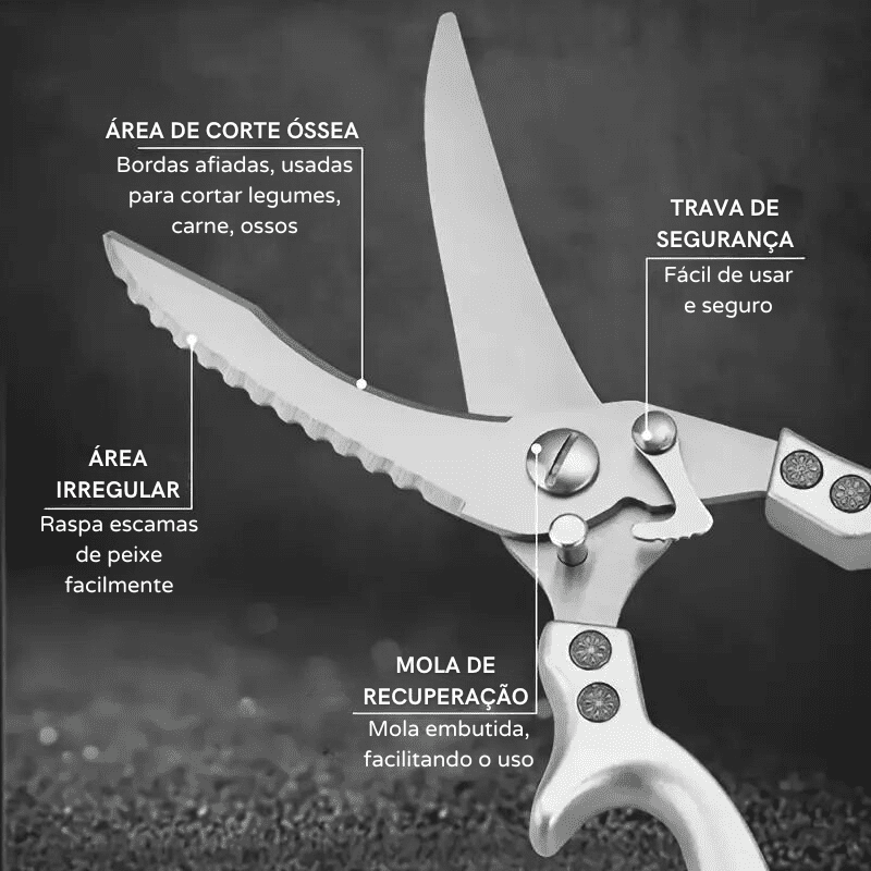 Tesoura de Cozinha em Aço Inox Multiuso com Trava Segura