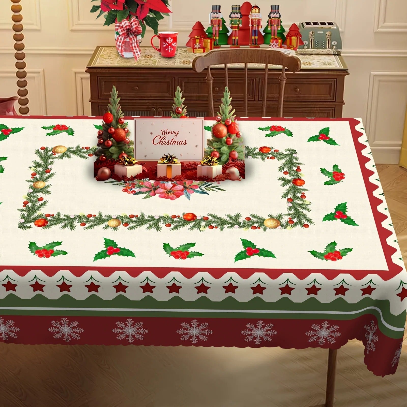 Toalha de Mesa Natalina Impermeável Estampa Pinheiro