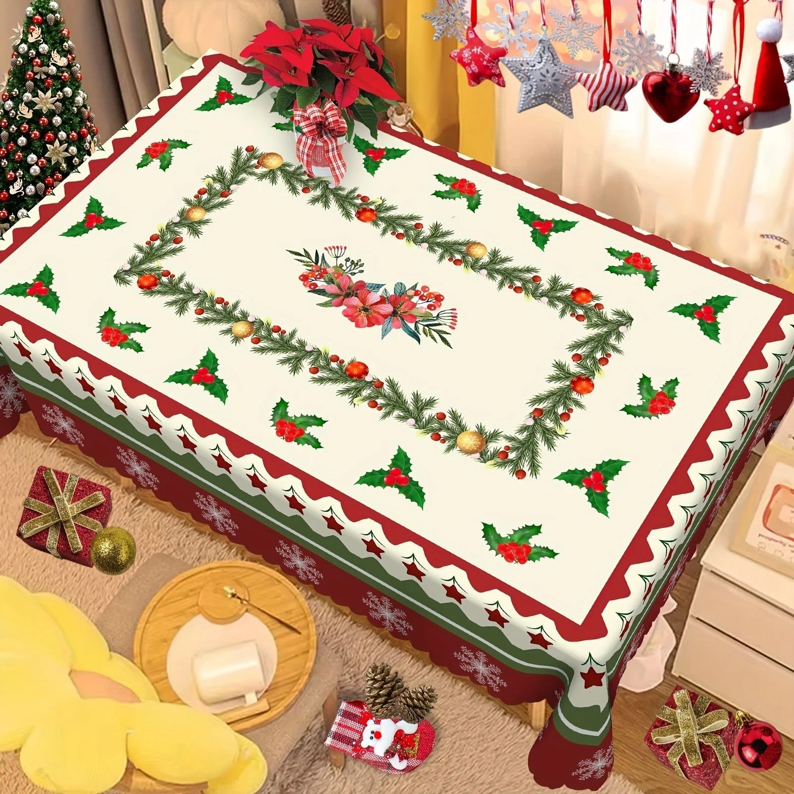 Toalha de Mesa Natalina Impermeável Estampa Pinheiro