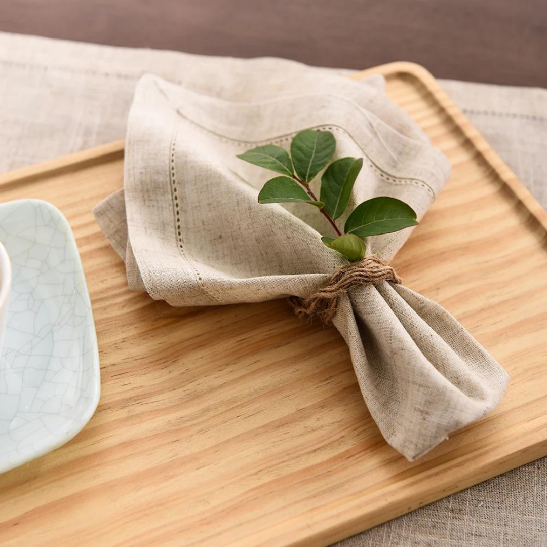 Guardanapo de Mesa em Linho Elegante Artesanal - Conjunto com 12