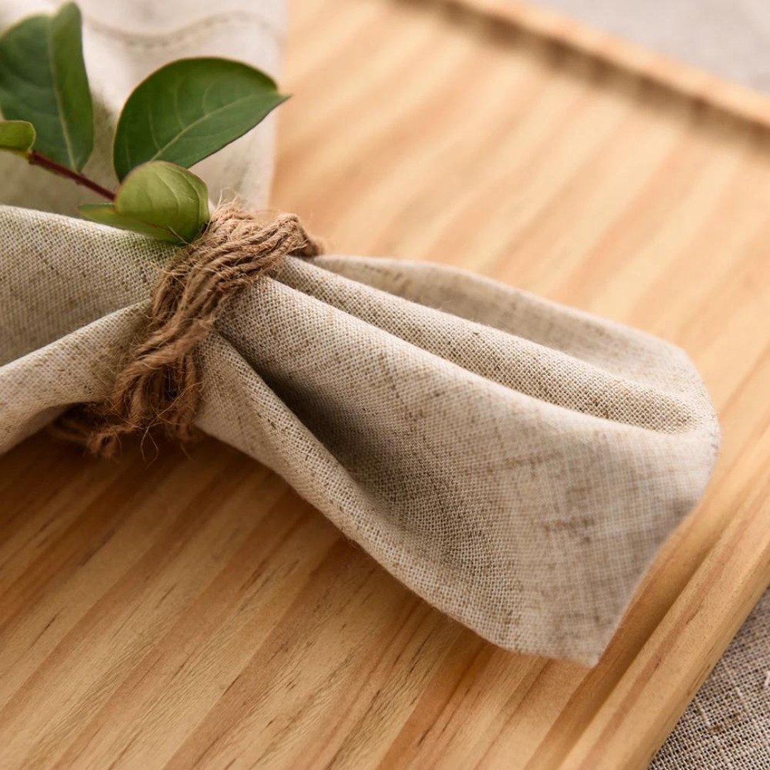 Guardanapo de Mesa em Linho Elegante Artesanal - Conjunto com 12